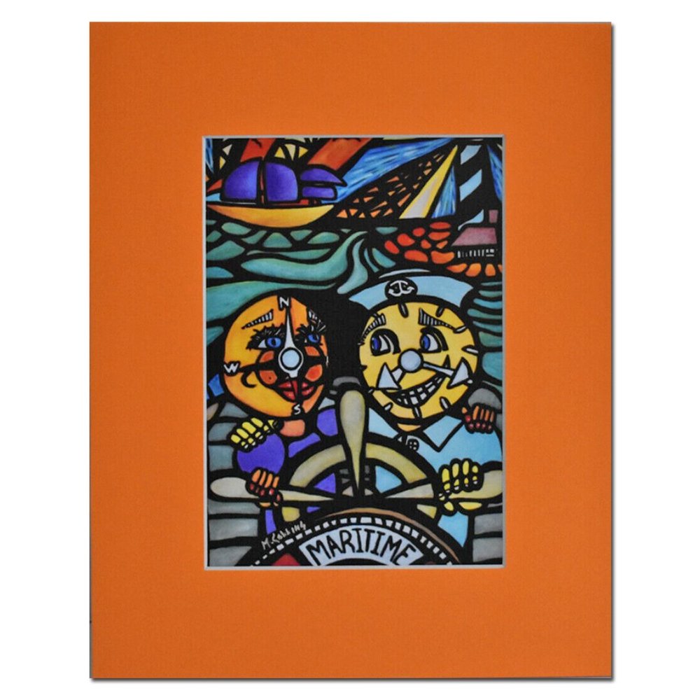 Colorful Orange Matted Abstract Art Print MariTime Artist Signed